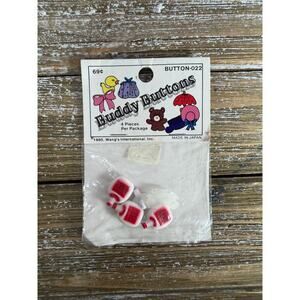 Vintage 1985 Wang’s Buddy Buttons Whiskey Bottle 4pc Retro White Red Kitsch 80s